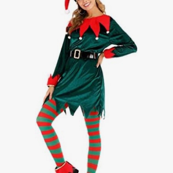 Eraspooky Women Christmas Elf Costume Santa Elf, Holiday Size Medium - Picture 2 of 7